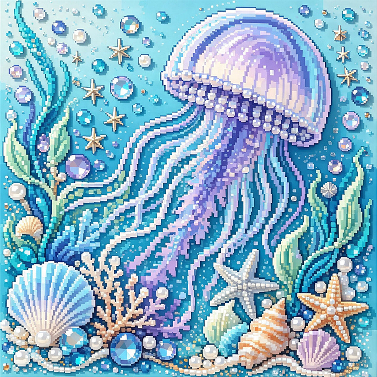 Marine Animal Jellyfish - Full 14CT Stamped Cross Stitch 30x30CM - Huacan