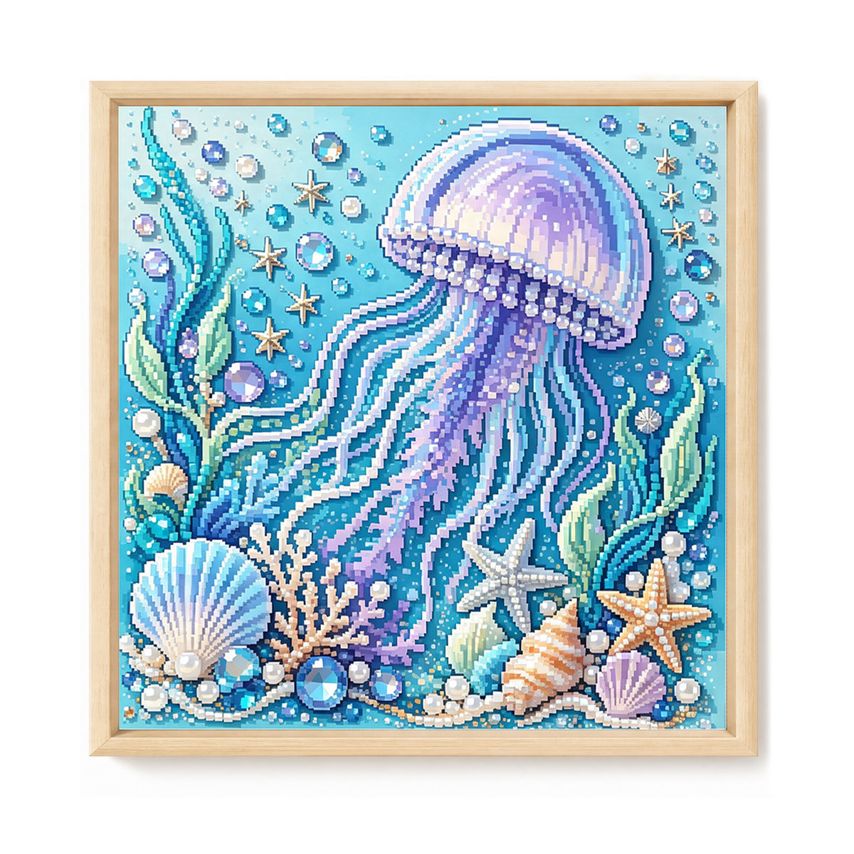 Marine Animal Jellyfish - Full 14CT Stamped Cross Stitch 30x30CM - Huacan