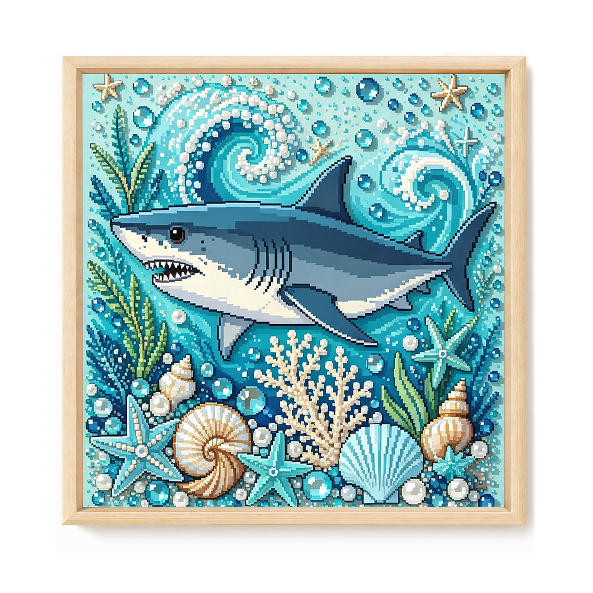 Marine Animal Great Shark - Full 14CT Stamped Cross Stitch 30x30CM - Huacan
