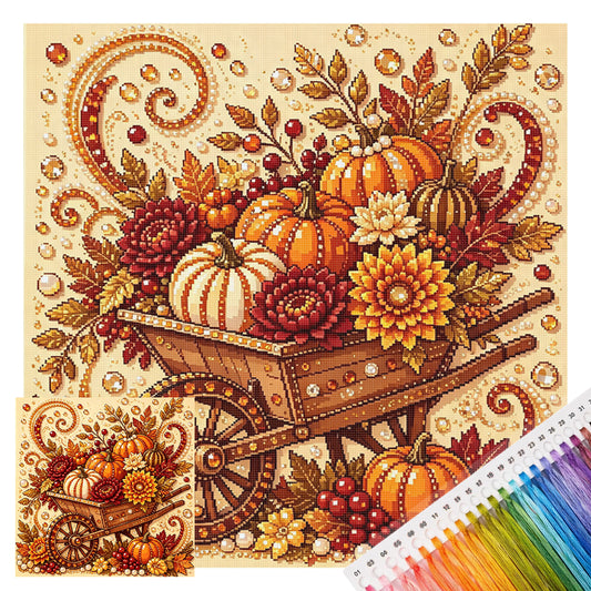 Harvest Handcart - Full 14CT Stamped Cross Stitch 30x30CM - Huacan