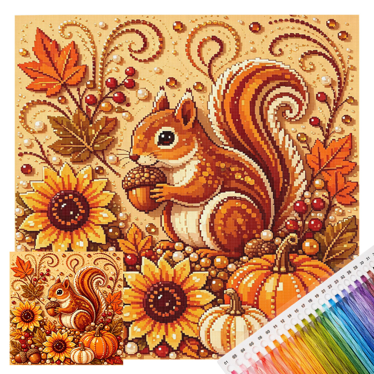 Autumn Forest Squirrel - Full 14CT Stamped Cross Stitch 30x30CM - Huacan