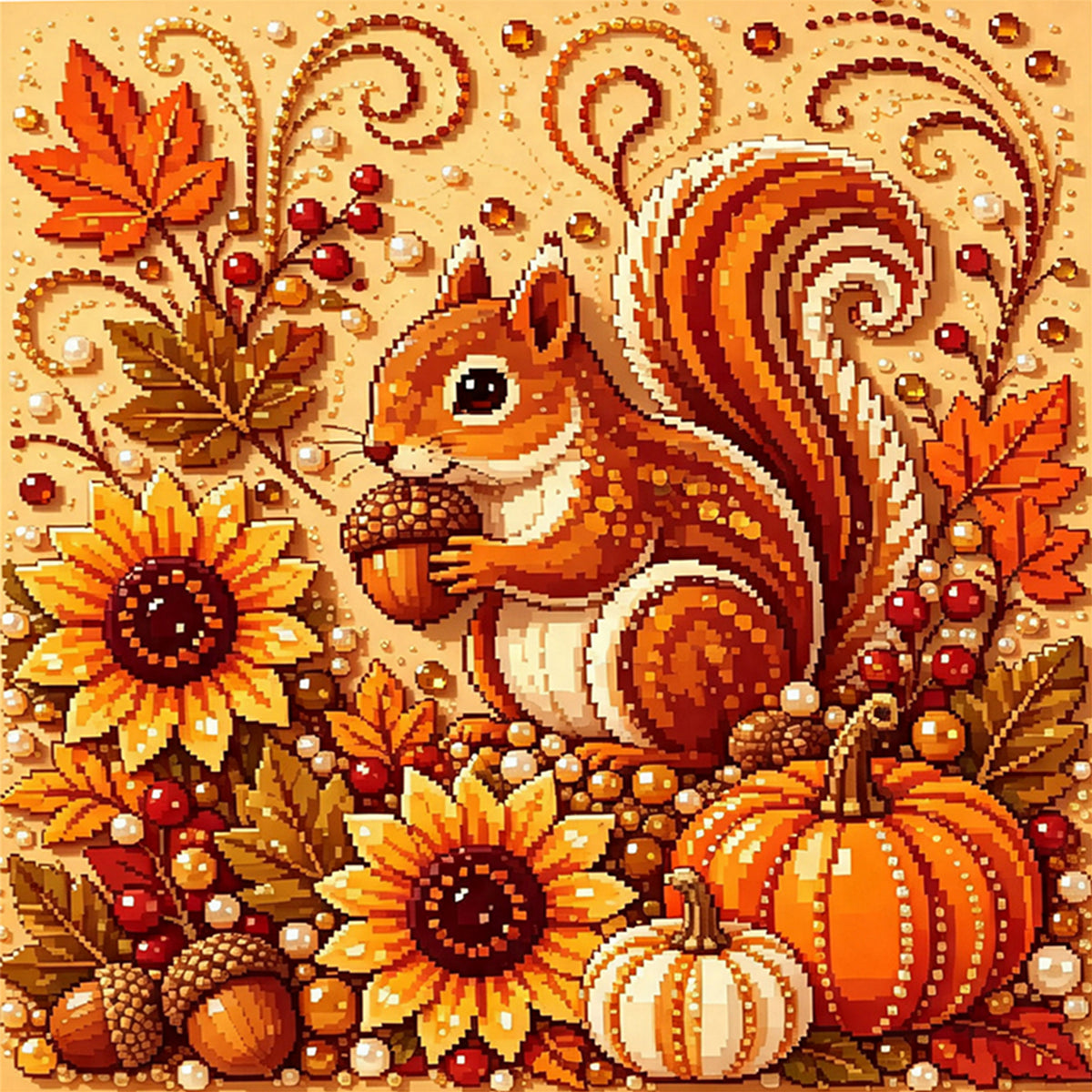 Autumn Forest Squirrel - Full 14CT Stamped Cross Stitch 30x30CM - Huacan