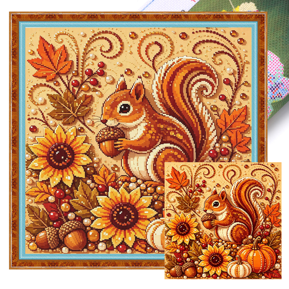 Autumn Forest Squirrel - Full 14CT Stamped Cross Stitch 30x30CM - Huacan