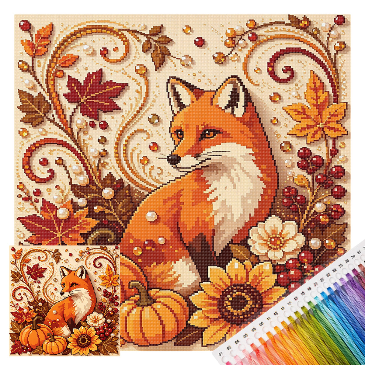Autumn Spirit Fox - Full 14CT Stamped Cross Stitch 30x30CM - Huacan