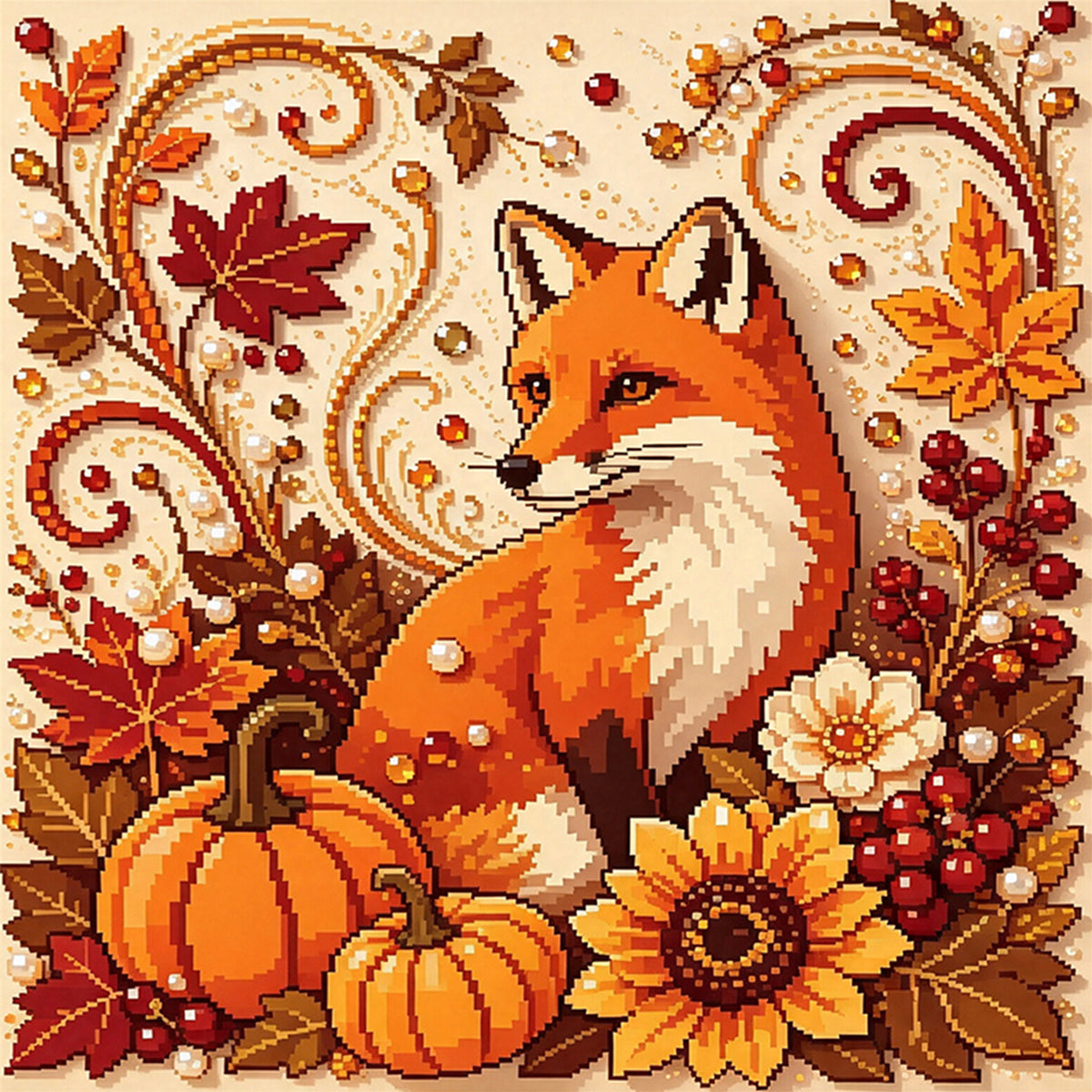 Autumn Spirit Fox - Full 14CT Stamped Cross Stitch 30x30CM - Huacan