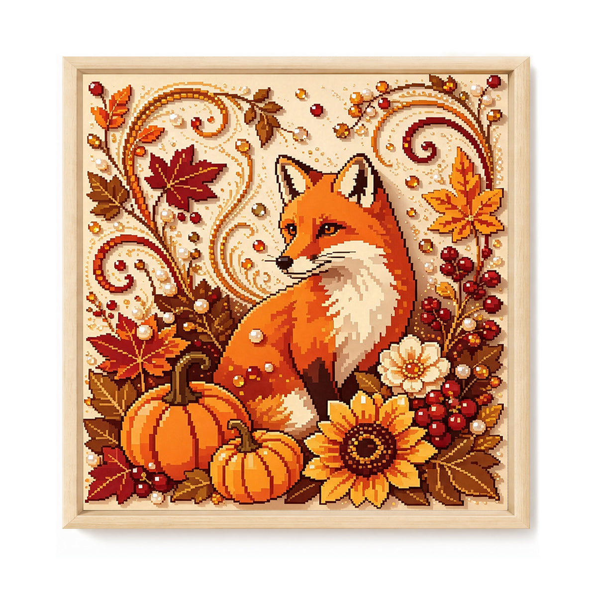 Autumn Spirit Fox - Full 14CT Stamped Cross Stitch 30x30CM - Huacan