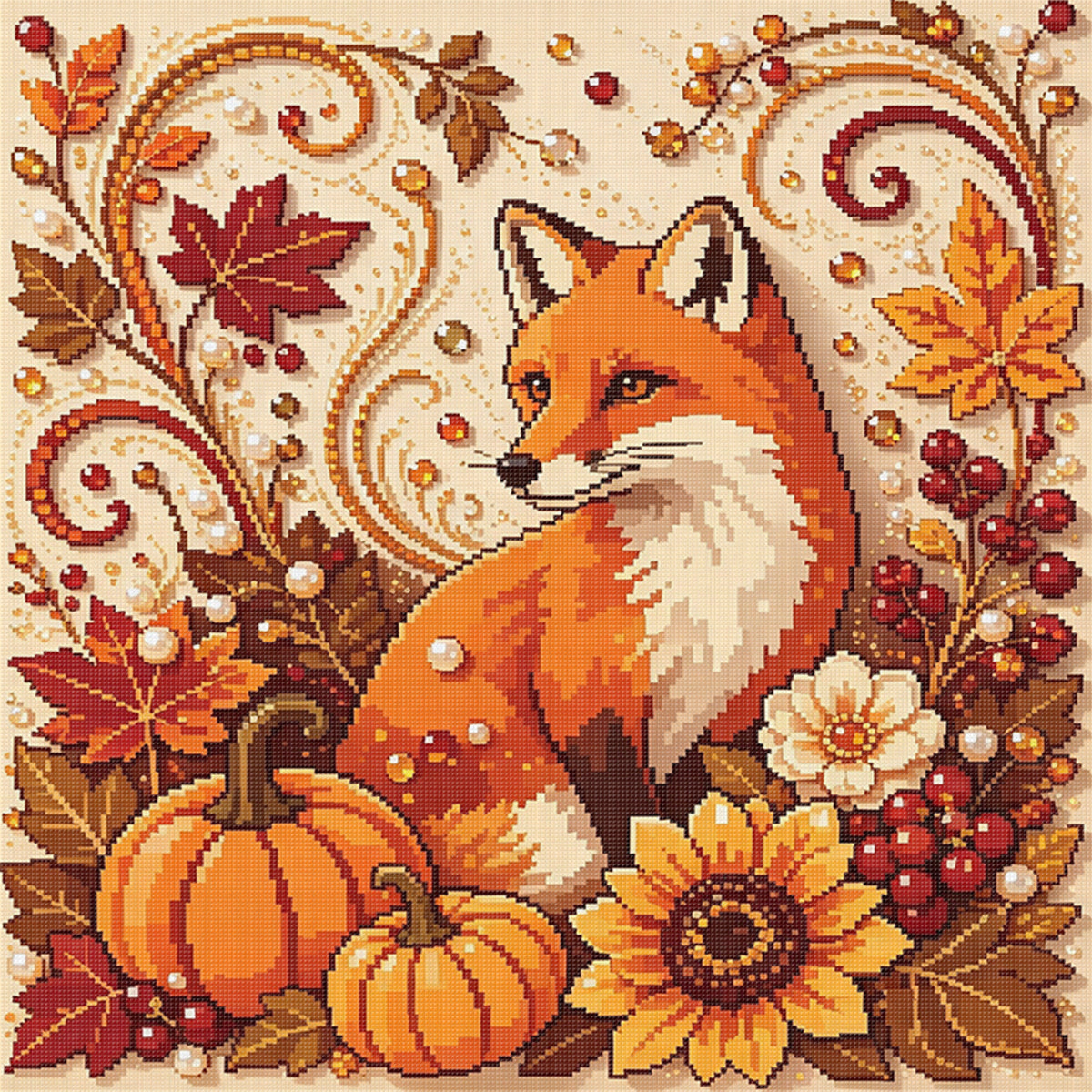 Autumn Spirit Fox - Full 14CT Stamped Cross Stitch 30x30CM - Huacan