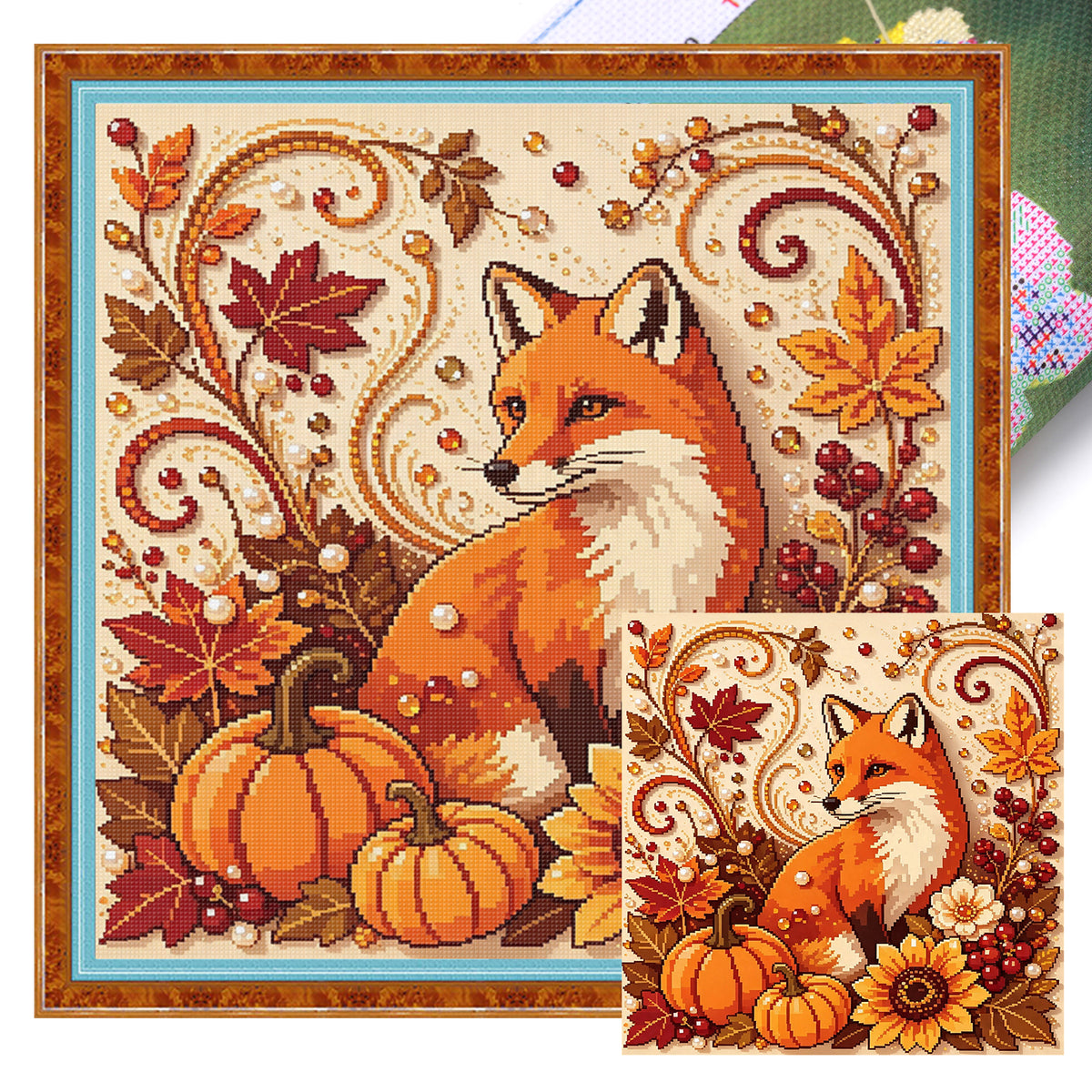 Autumn Spirit Fox - Full 14CT Stamped Cross Stitch 30x30CM - Huacan
