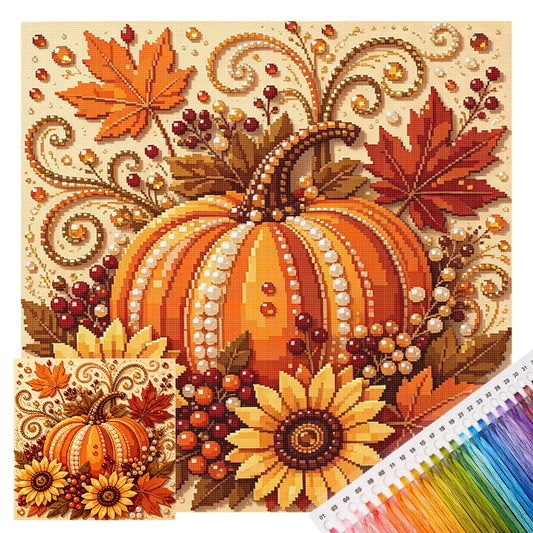 Beaded Pumpkin - Full 14CT Stamped Cross Stitch 30x30CM - Huacan