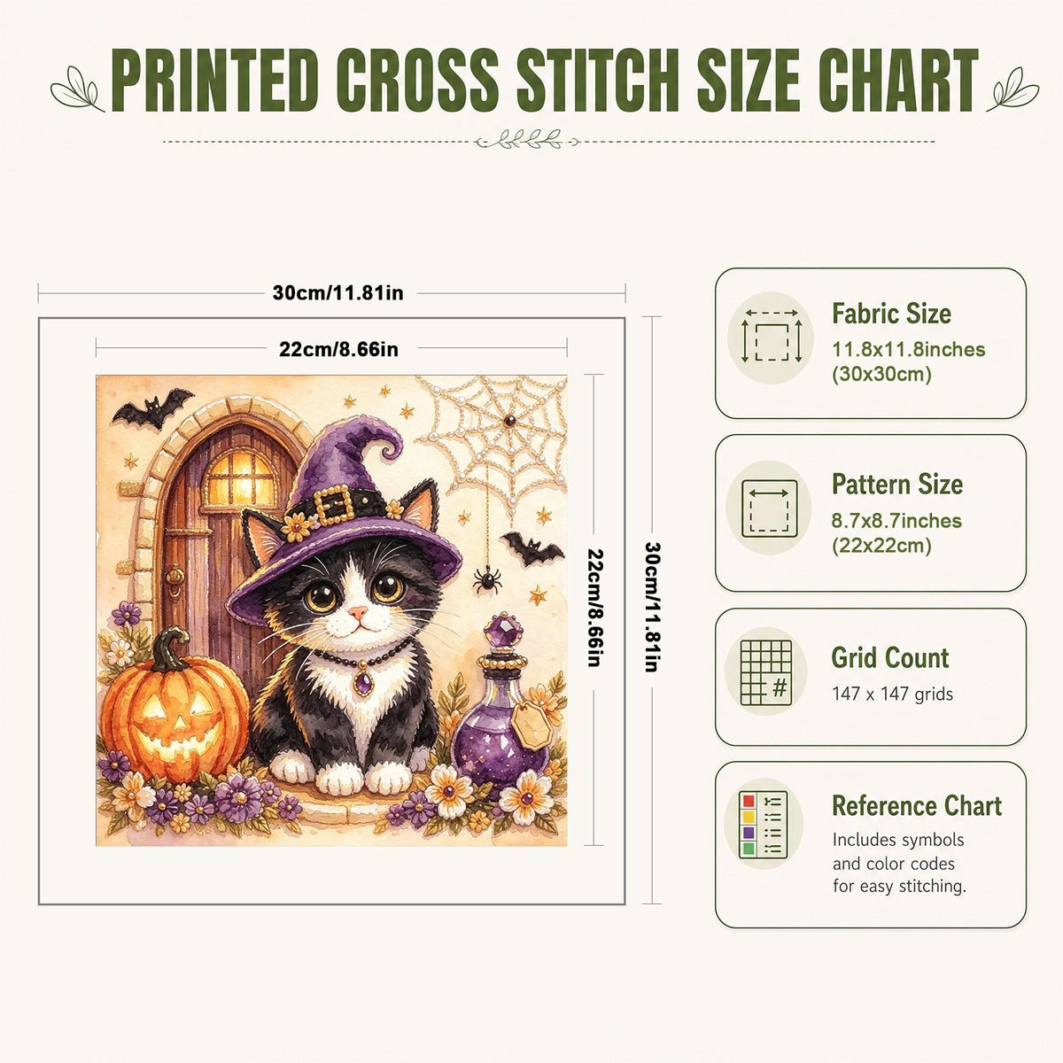 Purple Hat Cow Cat - Full 14CT Stamped Cross Stitch 30x30CM - Huacan