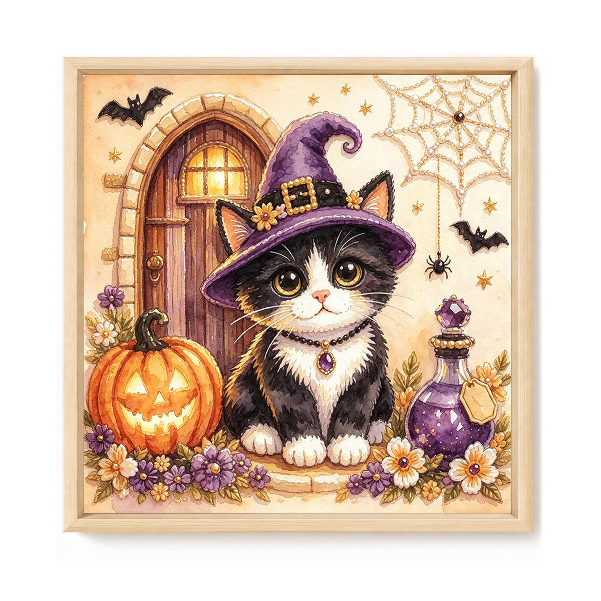 Purple Hat Cow Cat - Full 14CT Stamped Cross Stitch 30x30CM - Huacan