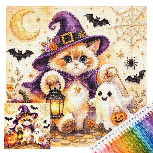 Ragdoll Hexenkatze – Vollständiges 14CT gestempeltes Kreuzstich-Set 30x30CM – Huacan