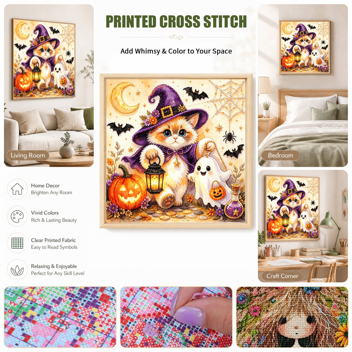 Ragdoll Hexenkatze – Vollständiges 14CT gestempeltes Kreuzstich-Set 30x30CM – Huacan