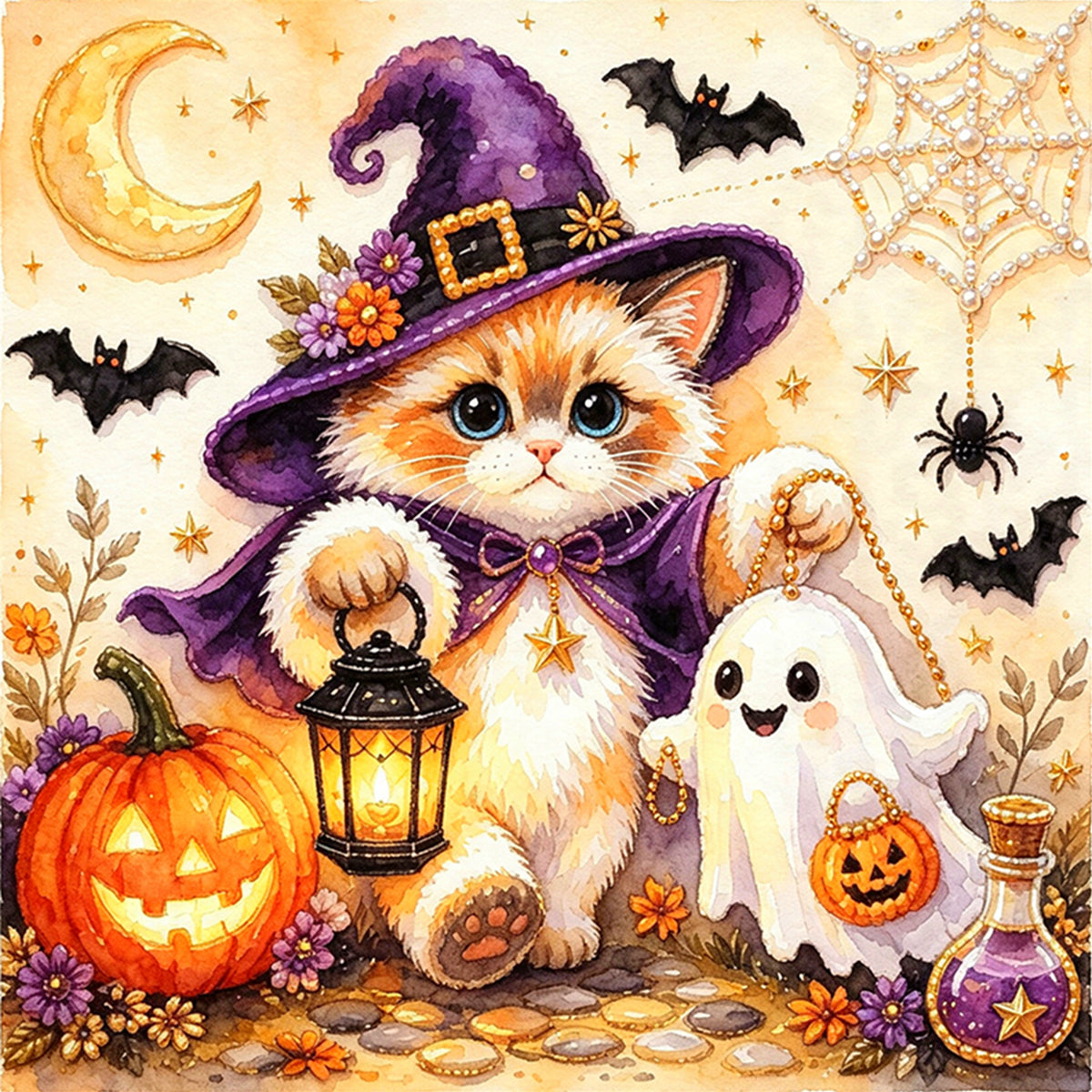 Ragdoll Hexenkatze – Vollständiges 14CT gestempeltes Kreuzstich-Set 30x30CM – Huacan