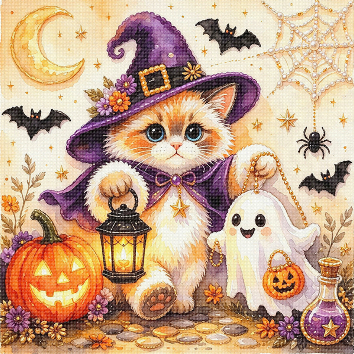 Ragdoll Hexenkatze – Vollständiges 14CT gestempeltes Kreuzstich-Set 30x30CM – Huacan