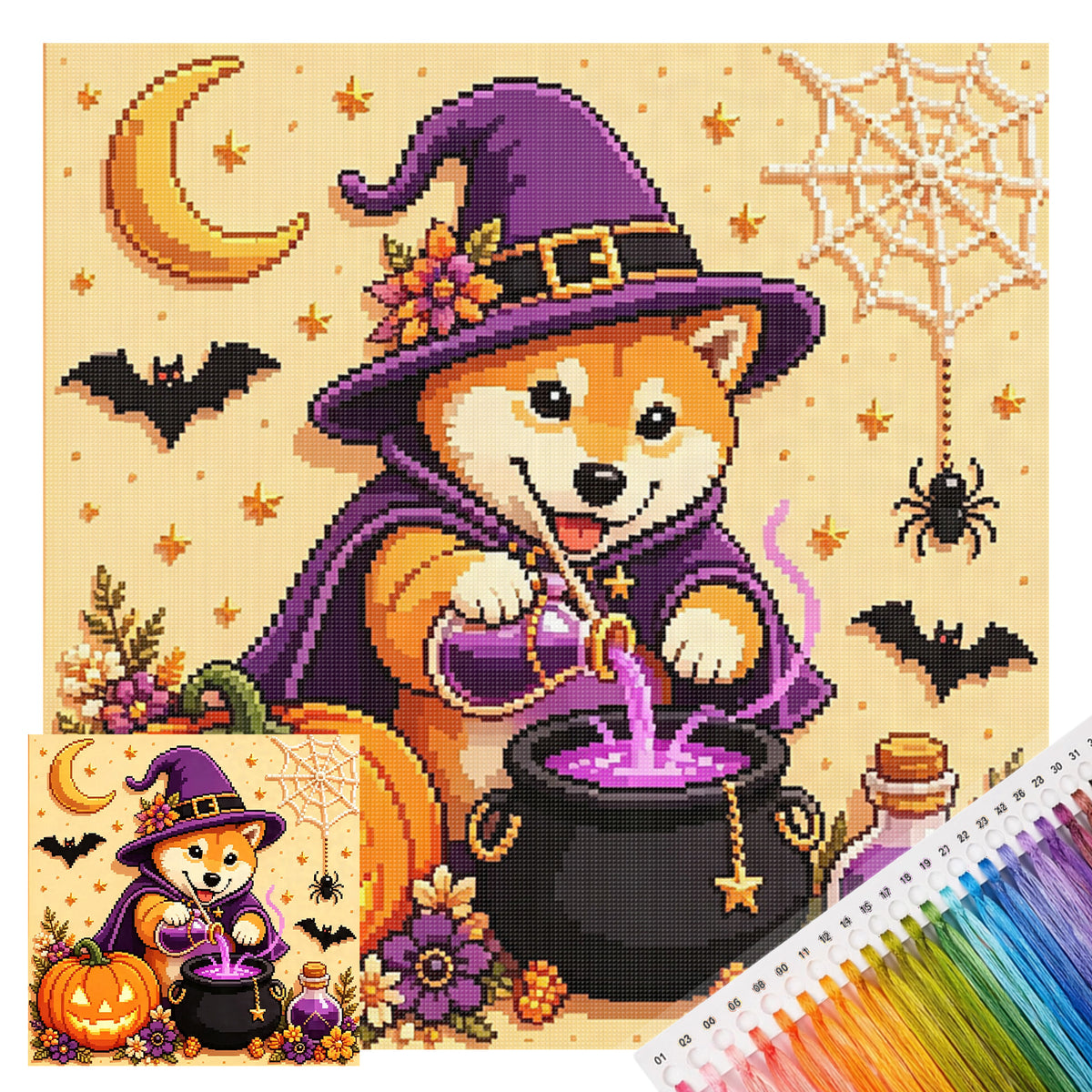 Shiba Brew-Dog - Full 14CT Stamped Cross Stitch 30x30CM - Huacan