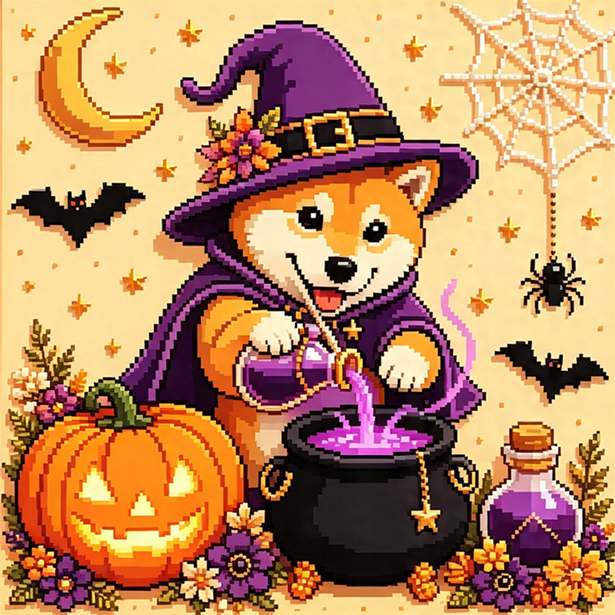 Shiba Brew-Dog - Full 14CT Stamped Cross Stitch 30x30CM - Huacan
