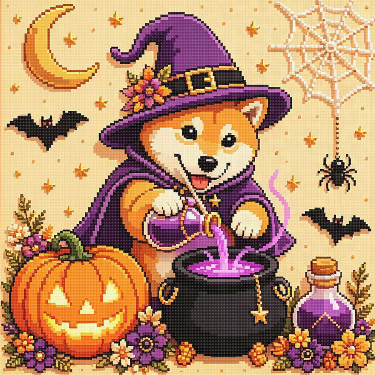 Shiba Brew-Dog - Full 14CT Stamped Cross Stitch 30x30CM - Huacan
