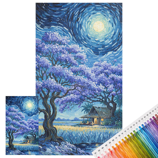 Lila Baum - Vollständiges 11CT Stempel-Kreuzstich-Set 40x70CM - Huacan