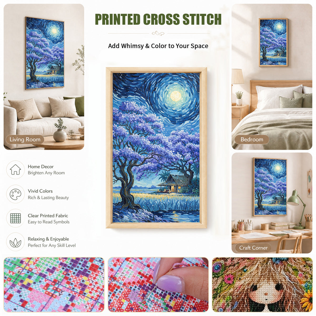 Purple Tree - Full 11CT Stamped Cross Stitch 40x70CM - Huacan