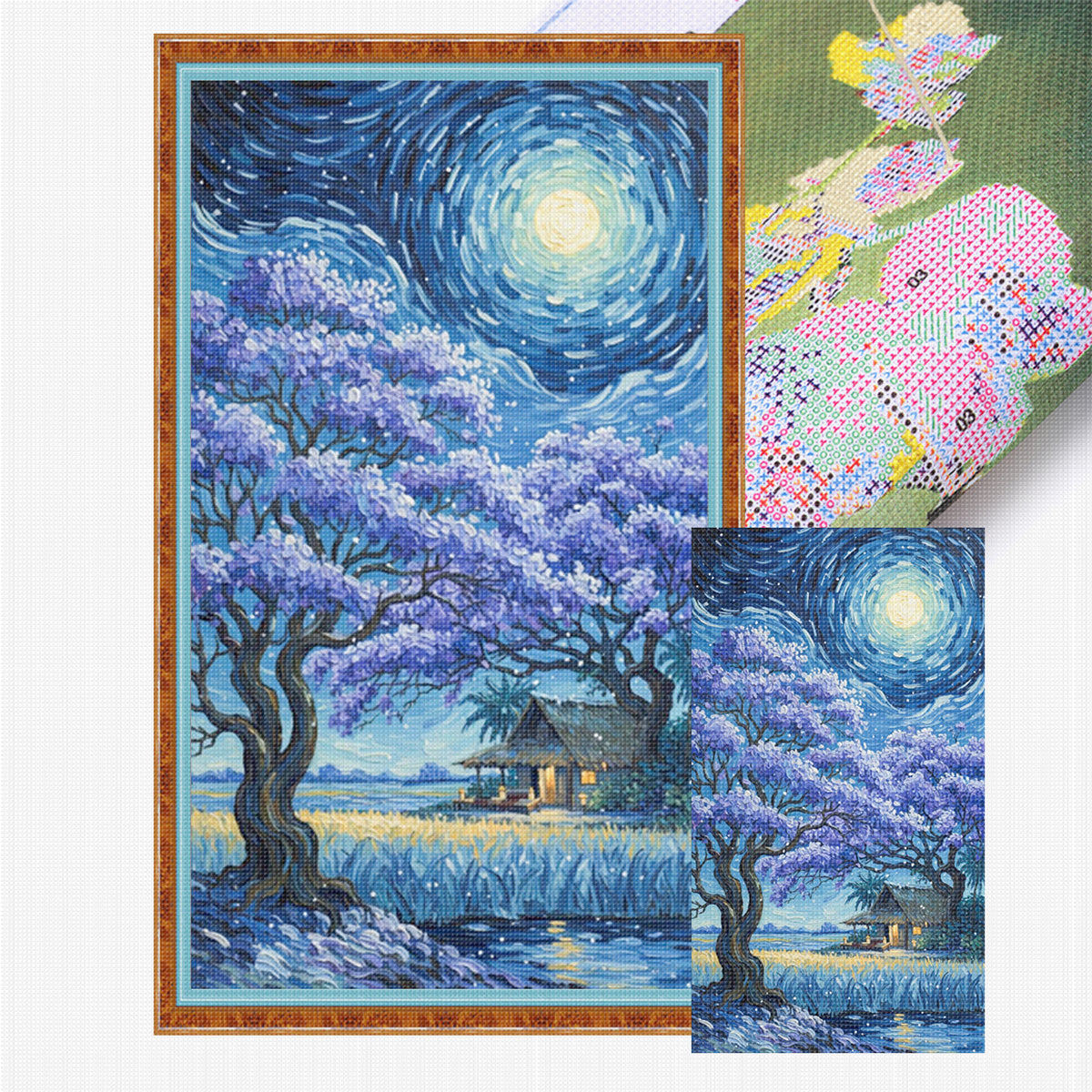 Purple Tree - Full 11CT Stamped Cross Stitch 40x70CM - Huacan