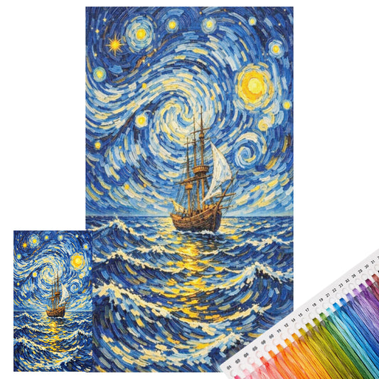 Segelboot - Vollständiges 11CT Stempel-Kreuzstich-Set 40x70CM - Huacan