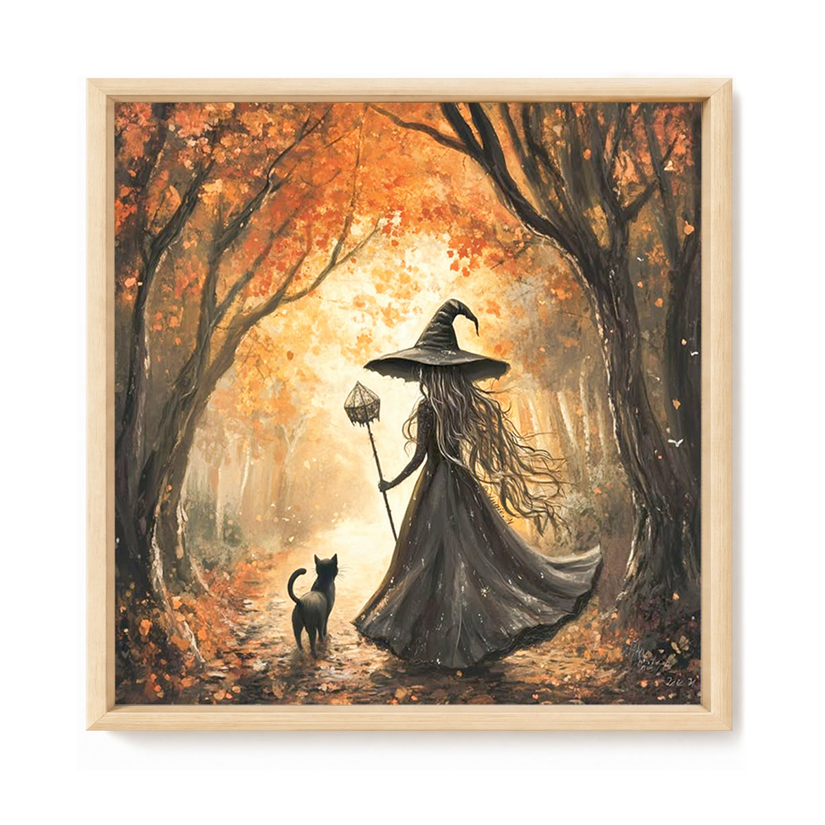 Hexe und schwarze Katze im Wald – Vollständiges 11CT Stempel-Stickpackung 40x40CM – Huacan