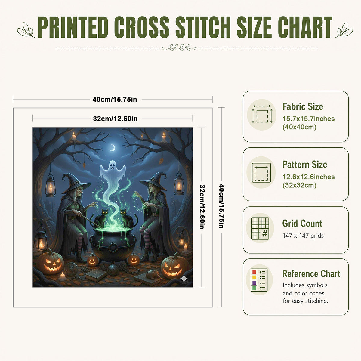 Two Witches Brewing Magic Potion - Full 11CT Stamped Cross Stitch 40x40CM - Huacan