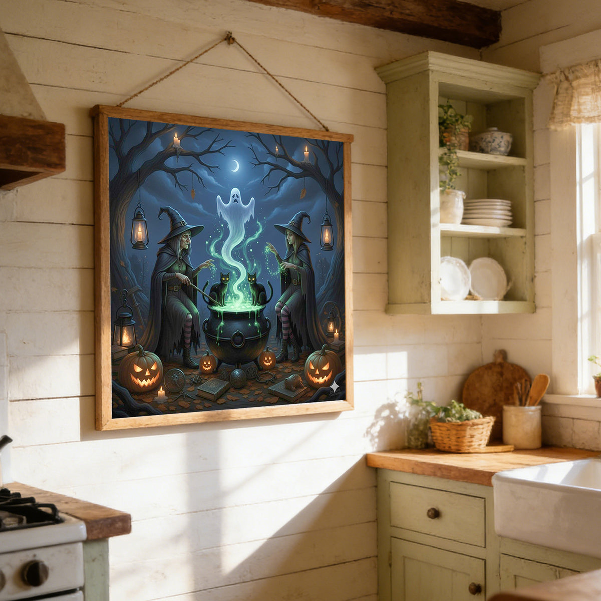 Two Witches Brewing Magic Potion - Full 11CT Stamped Cross Stitch 40x40CM - Huacan