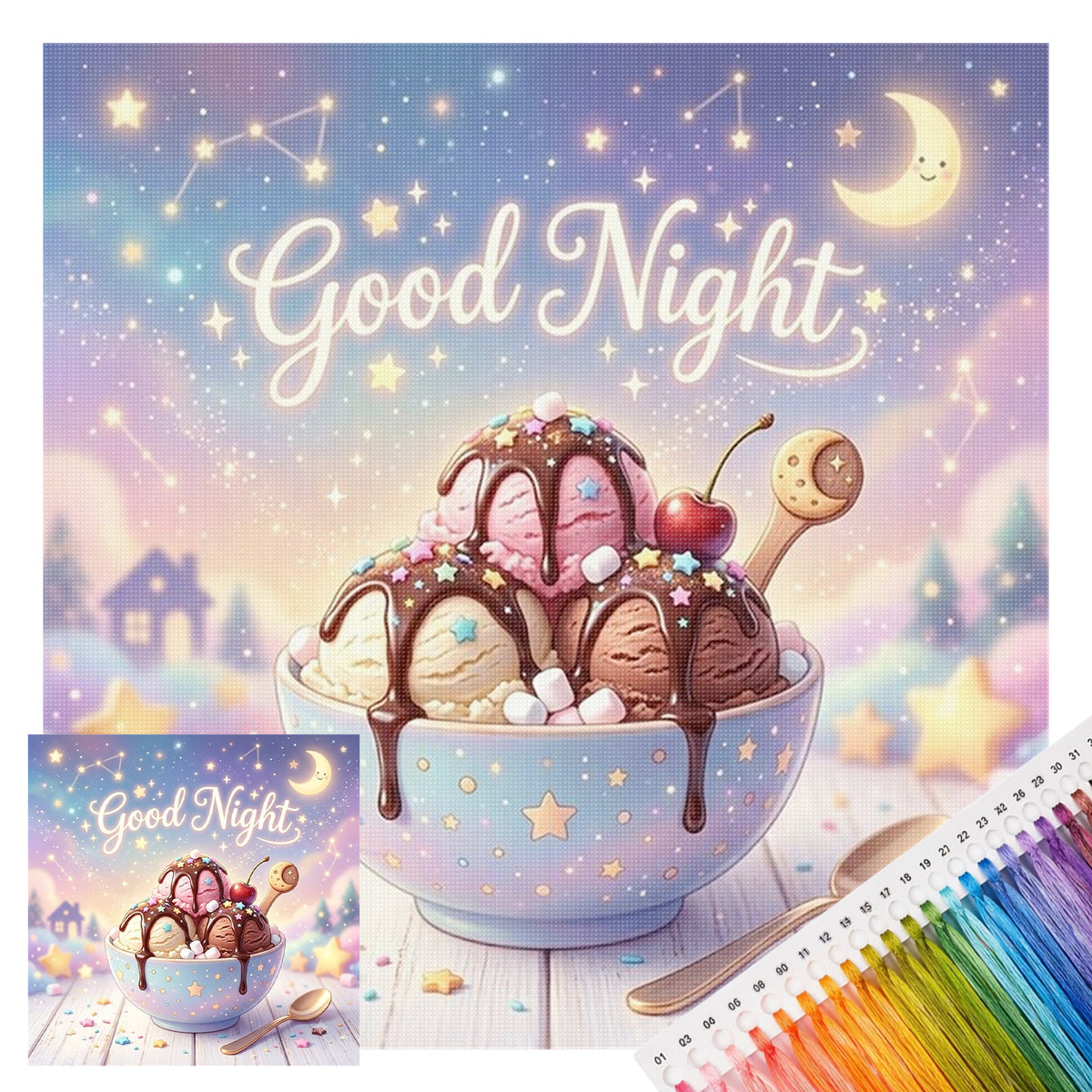 Sternen-Eiscreme-Schale – Vollständiges 11CT gestempeltes Kreuzstich-Set 40x40cm – Huacan
