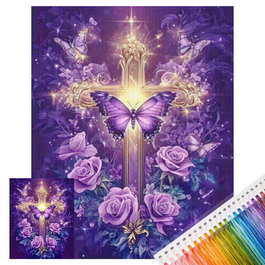 Schmetterlingskreuz – Vollständiges 11CT Stempel-Kreuzstich-Set 40x50CM – Yishu