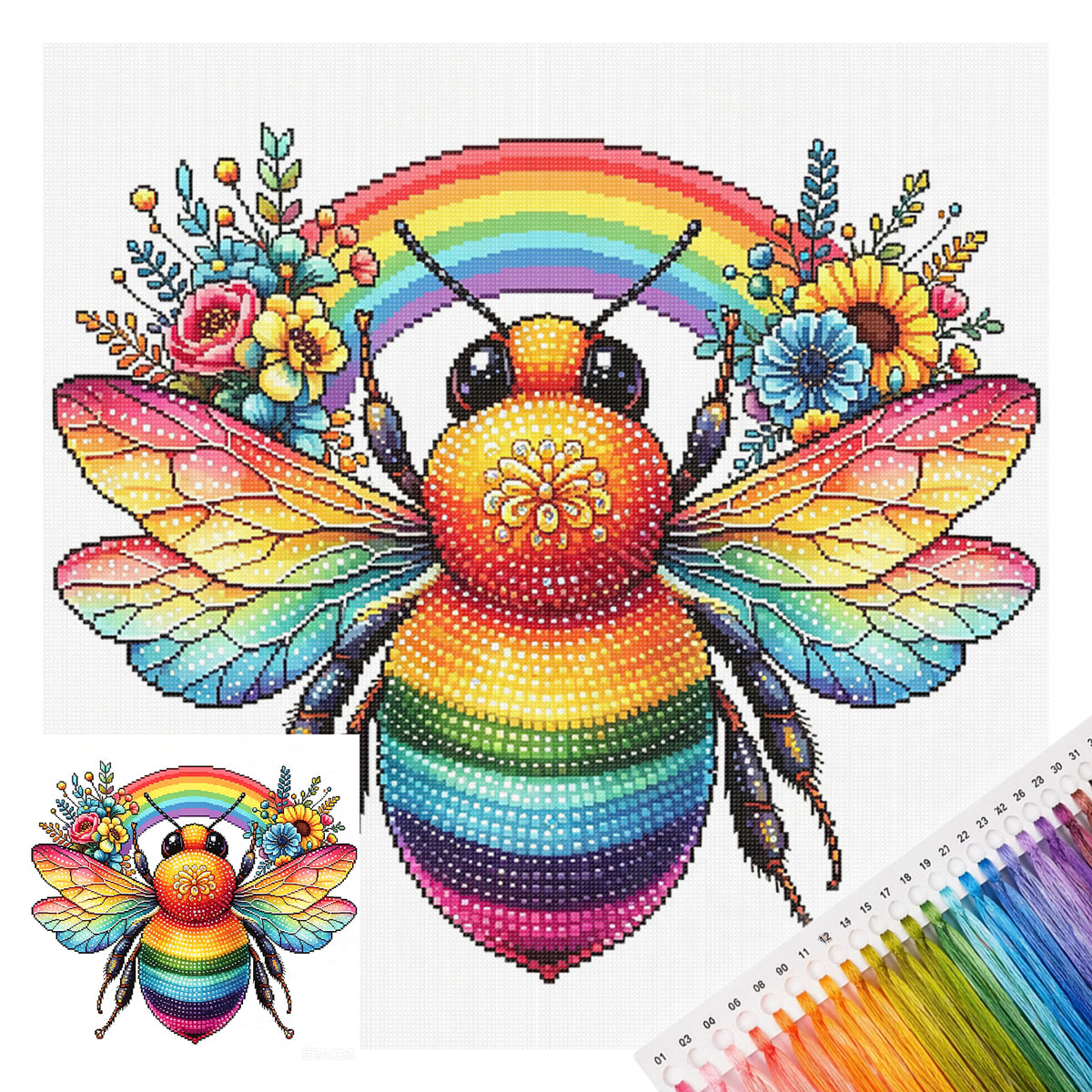 Rainbow Bee - Full 14CT Stamped Cross Stitch 30x30CM - Huacan