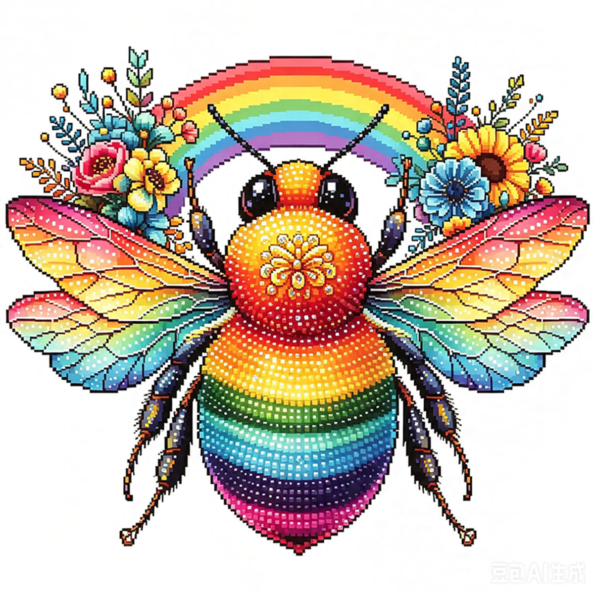 Rainbow Bee - Full 14CT Stamped Cross Stitch 30x30CM - Huacan