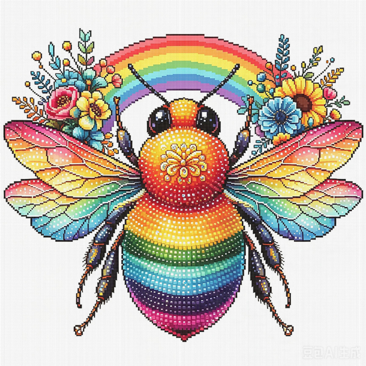 Rainbow Bee - Full 14CT Stamped Cross Stitch 30x30CM - Huacan
