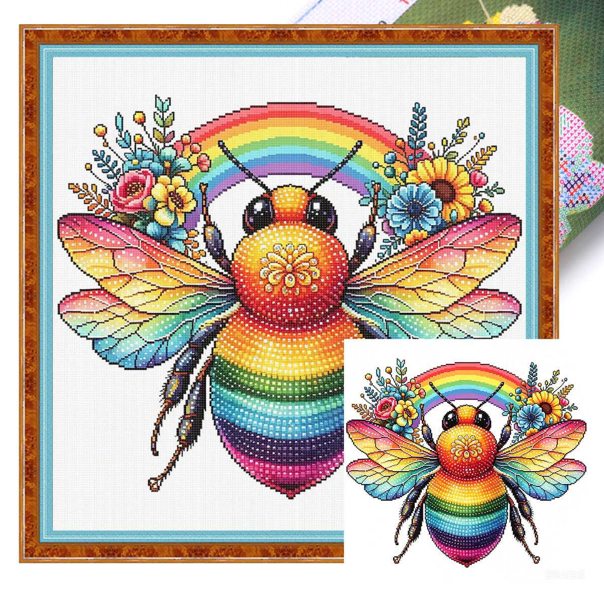 Rainbow Bee - Full 14CT Stamped Cross Stitch 30x30CM - Huacan