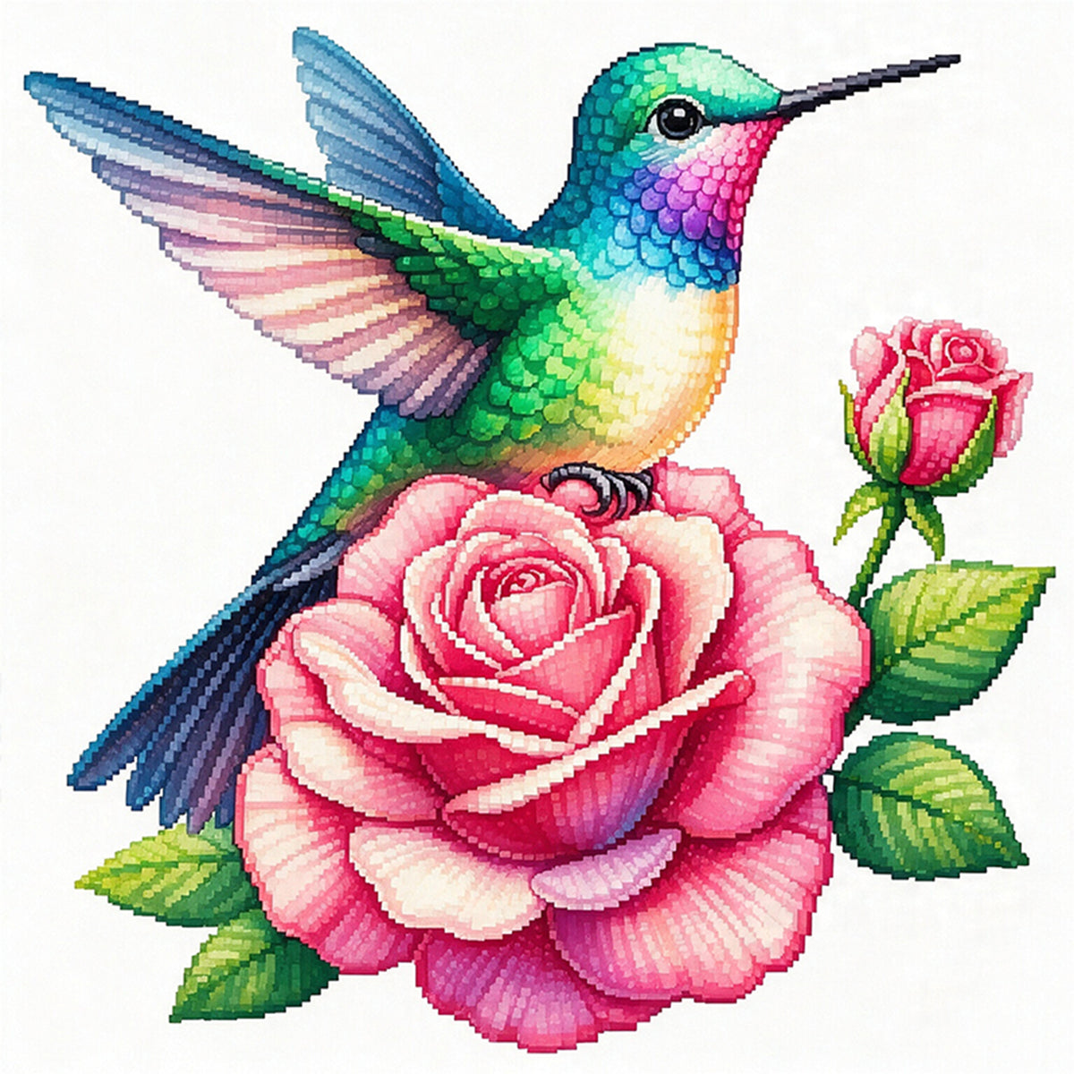 Rosen-Kolibri – Vollständiges 14CT gestempeltes Kreuzstich-Set 30x30CM – Huacan