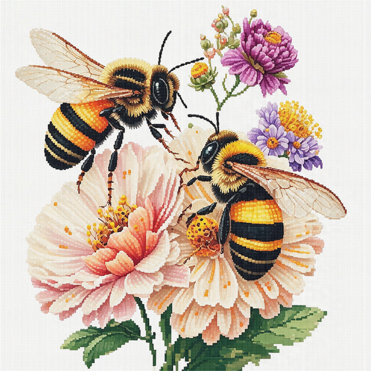Pink Flower Bee - Full 14CT Stamped Cross Stitch 30x30CM - Huacan
