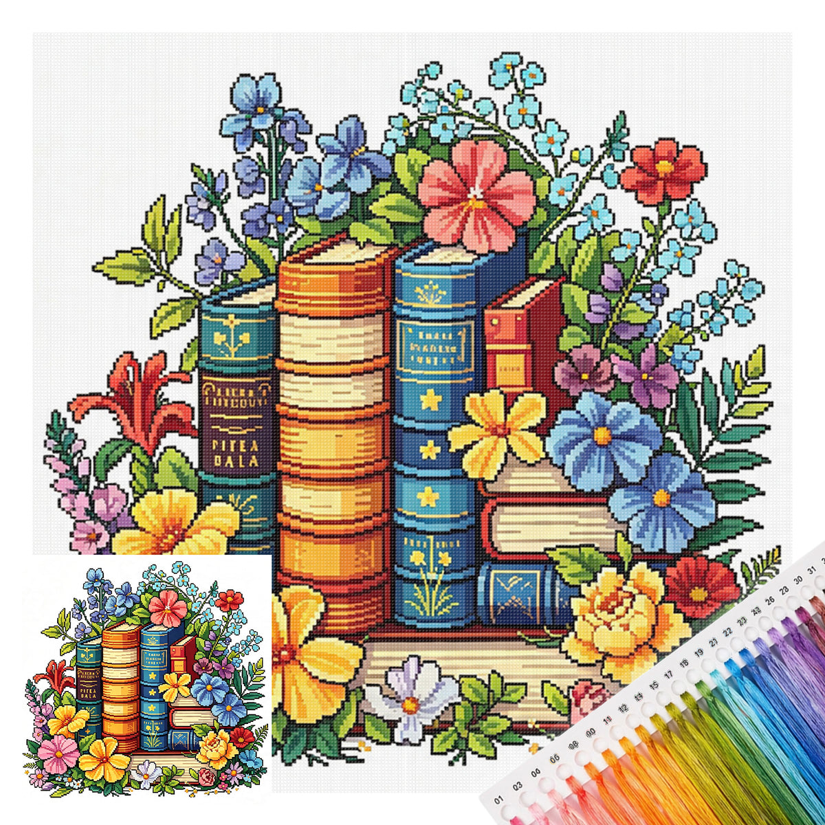 Vintage Flower Book - Full 14CT Stamped Cross Stitch 30x30CM - Huacan