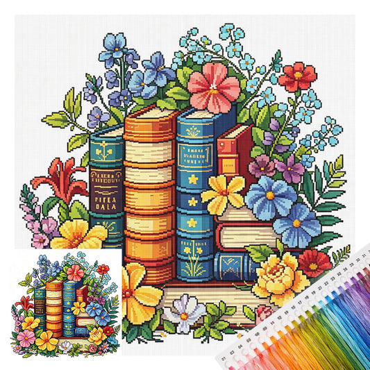 Vintage Flower Book - Full 14CT Stamped Cross Stitch 30x30CM - Huacan