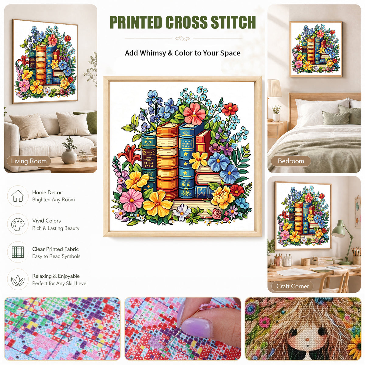 Vintage Flower Book - Full 14CT Stamped Cross Stitch 30x30CM - Huacan