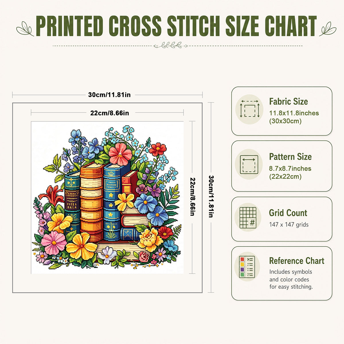 Vintage Flower Book - Full 14CT Stamped Cross Stitch 30x30CM - Huacan