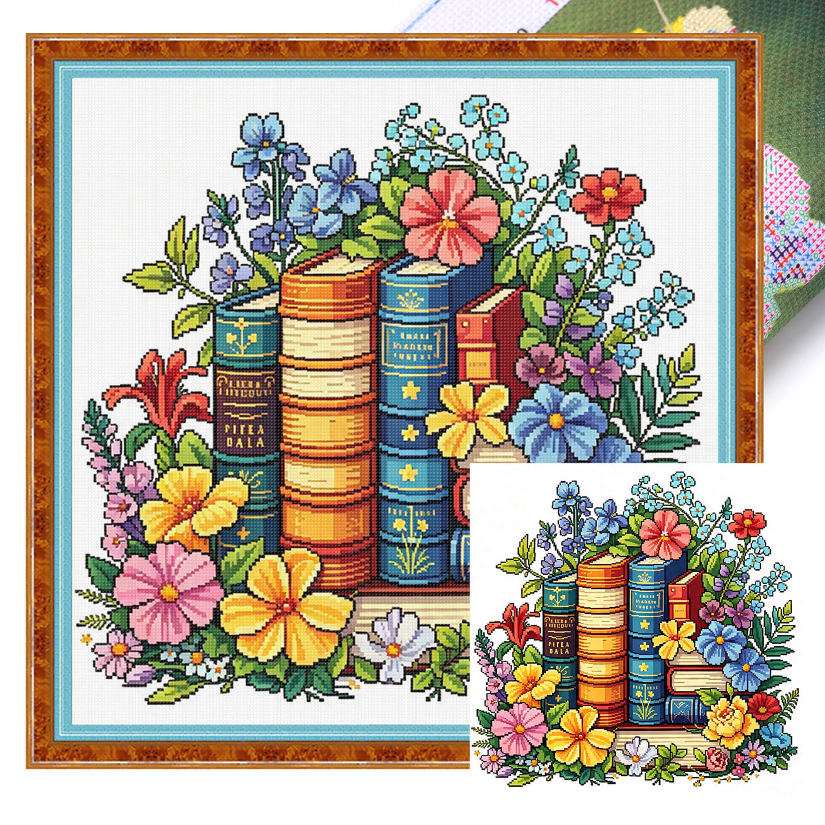 Vintage Flower Book - Full 14CT Stamped Cross Stitch 30x30CM - Huacan
