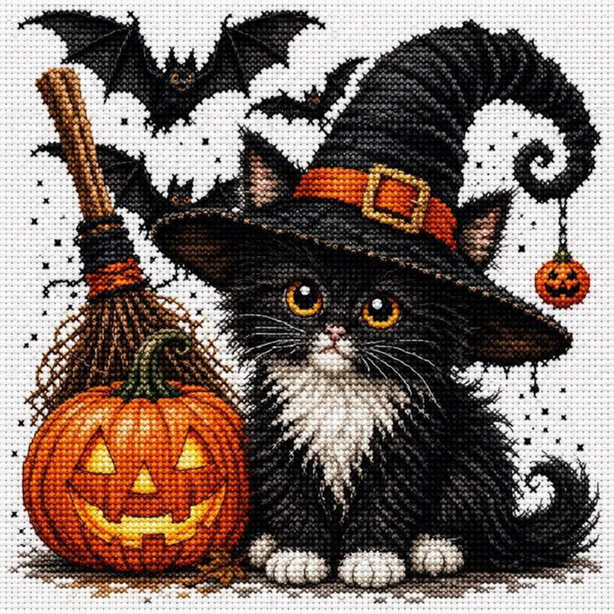 Black Cat And Pumpkin - Full 11CT Stamped Cross Stitch 40x40CM - Huacan