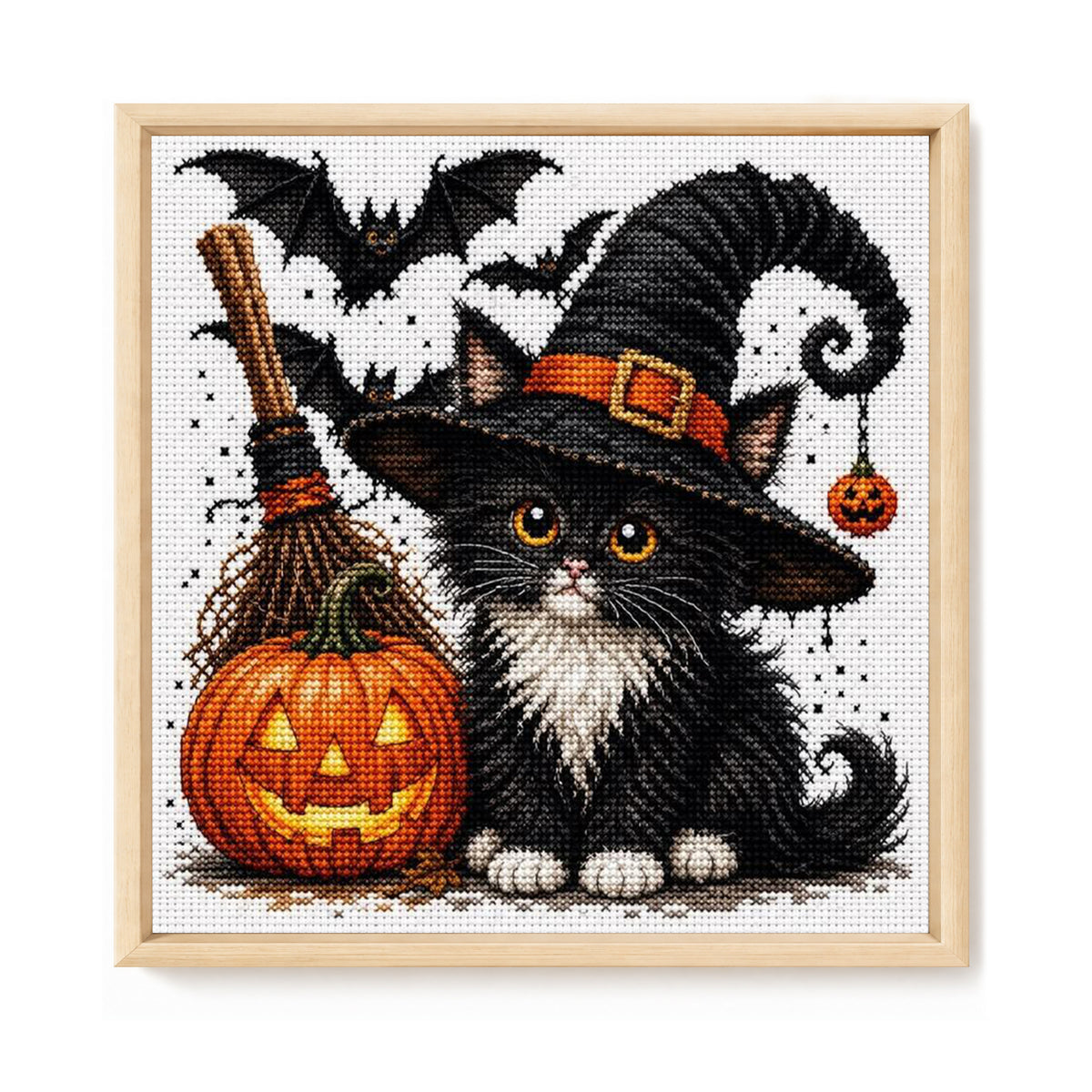 Black Cat And Pumpkin - Full 11CT Stamped Cross Stitch 40x40CM - Huacan