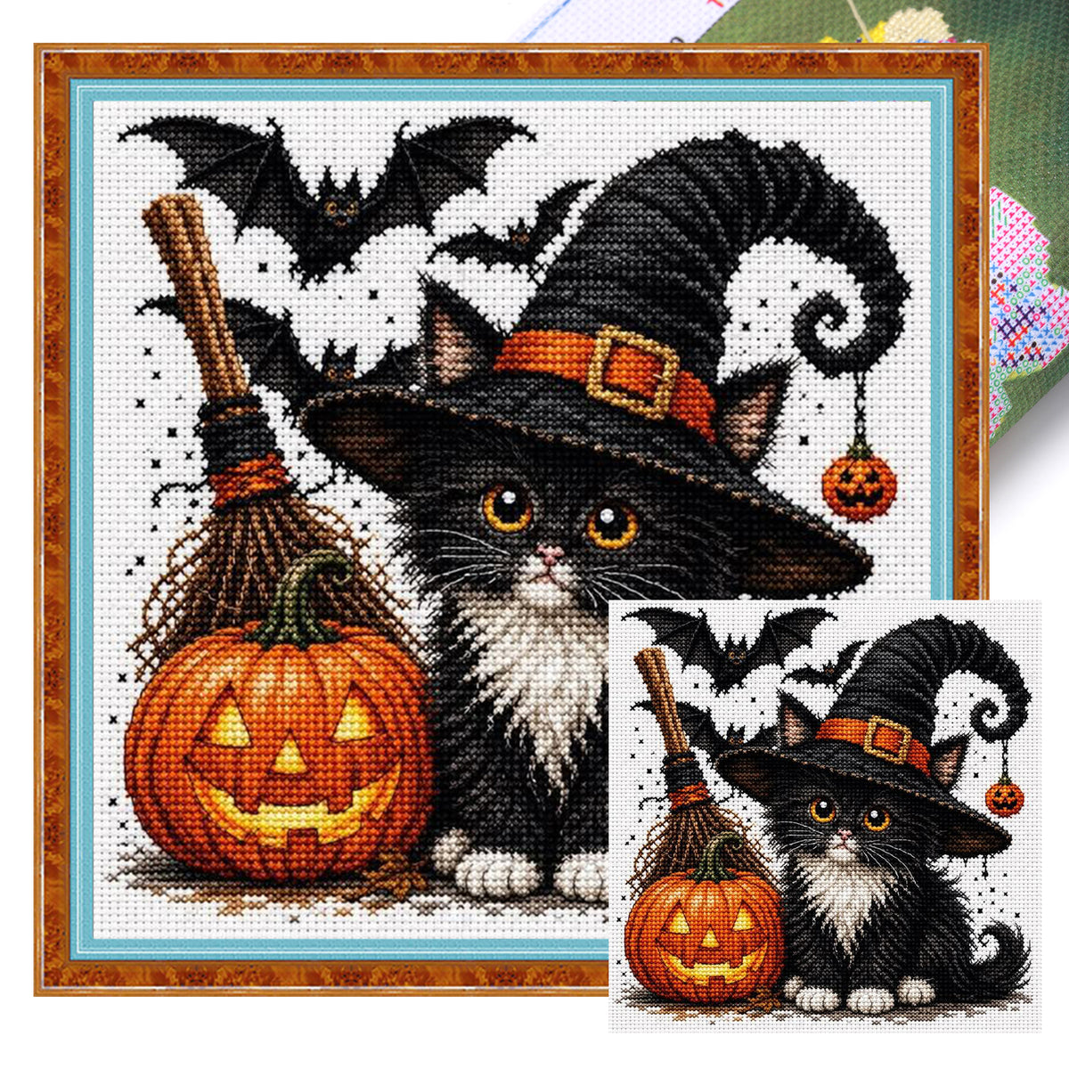 Black Cat And Pumpkin - Full 11CT Stamped Cross Stitch 40x40CM - Huacan