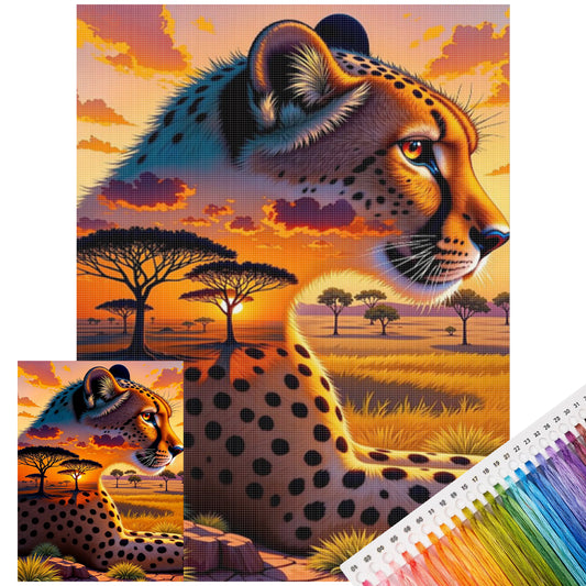 Sonnenuntergang Gepard - Vollständiges 11CT gestempeltes Kreuzstich-Set 40x55CM - Huacan