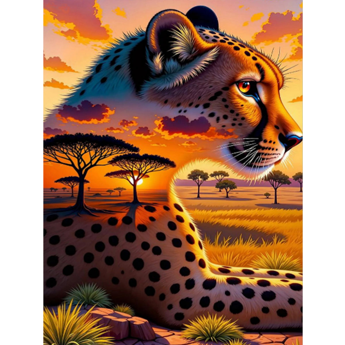 Sonnenuntergang Gepard - Vollständiges 11CT gestempeltes Kreuzstich-Set 40x55CM - Huacan