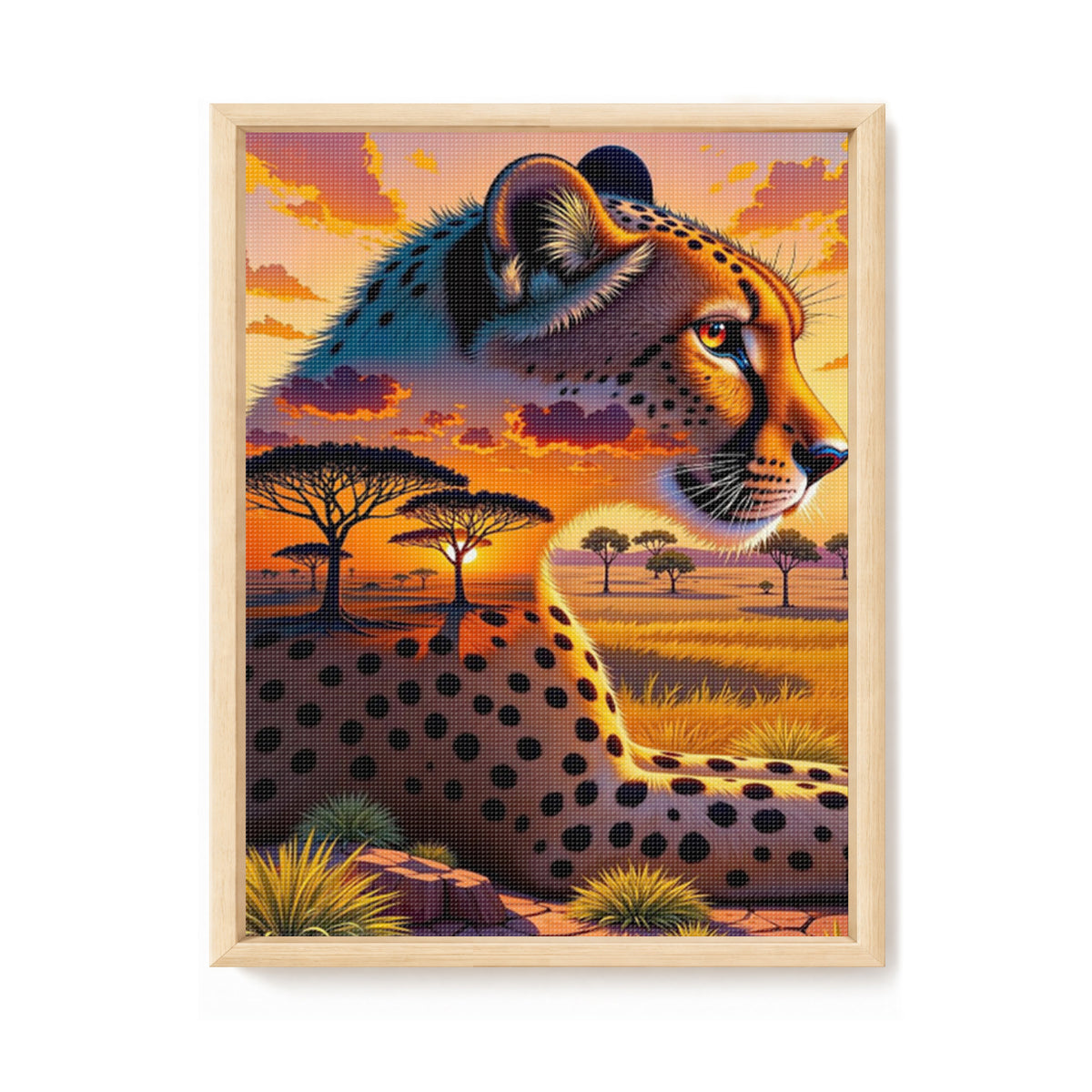 Sonnenuntergang Gepard - Vollständiges 11CT gestempeltes Kreuzstich-Set 40x55CM - Huacan