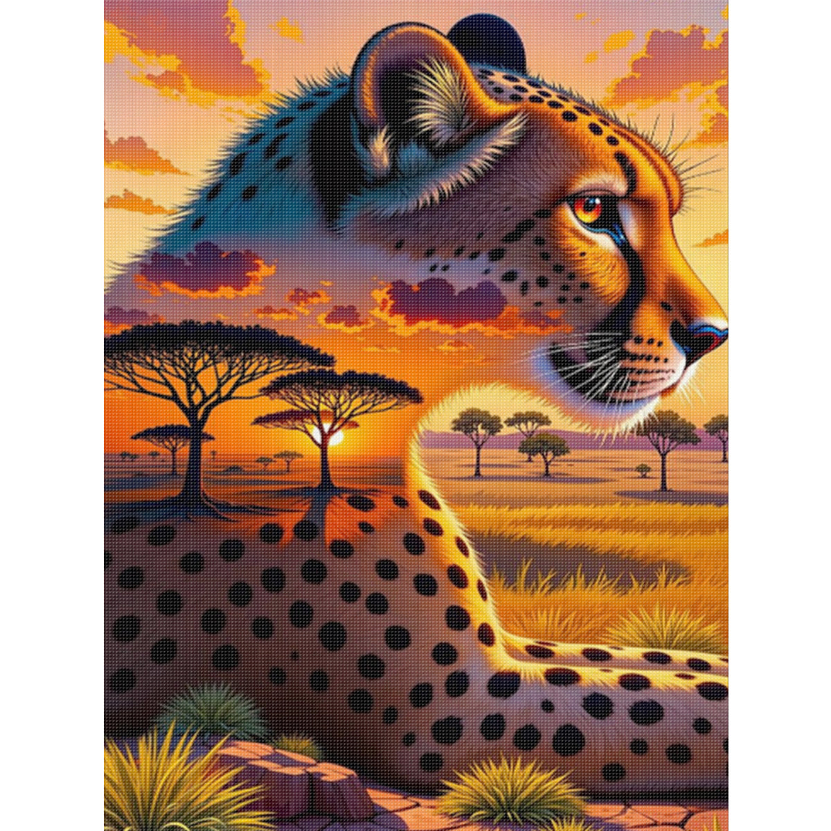 Sonnenuntergang Gepard - Vollständiges 11CT gestempeltes Kreuzstich-Set 40x55CM - Huacan