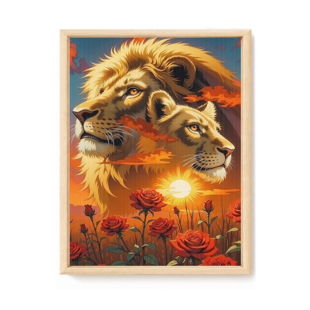 Rosen-Löwen - Vollständiges 11CT gestempeltes Kreuzstich-Set 40x55cm - Huacan